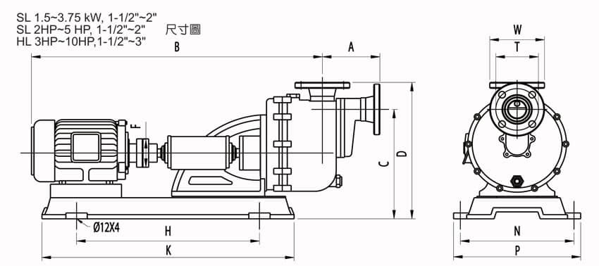 塑寶自吸泵安裝尺寸圖